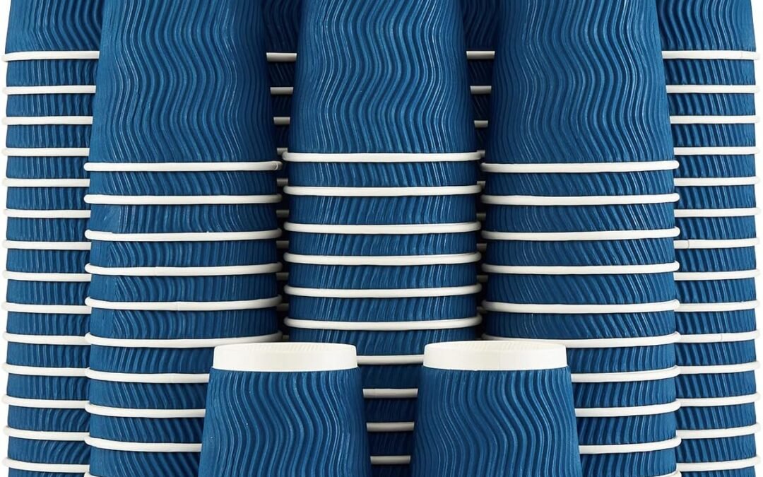 Factory Wholesale Lamosi Coffee Cups 12 oz – 120 Pack, 12 oz Disposable Paper Coffee Cups Insulated, Corrugated Kraft Ripple Wall Cup for Hot Beverage or Cold Drinks (Navy)