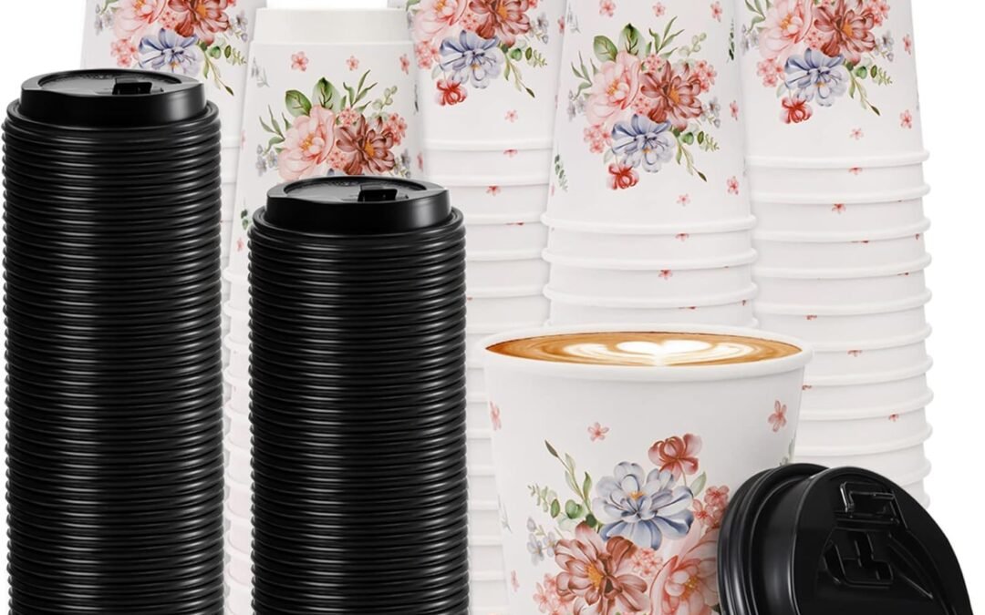 Factory Wholesale Lyellfe 80 Pack Disposable Coffee Cups with 100 Lids, 12 Oz To Go Coffee Cups, Durable Insulated Hot Drink Paper Cups for Office, Wedding Reception, Iced Coffee, Floral Theme