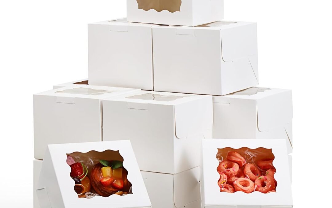 Factory Wholesale Moretoes 15pcs 6x6x5in Cake Boxes Bakery Carriers, Small Bento Cake Containers Cookie Boxes with Window, White Mini Cupcake Carriers Treat Containers for Dessert, Mother’s Day, Valentine’s Day