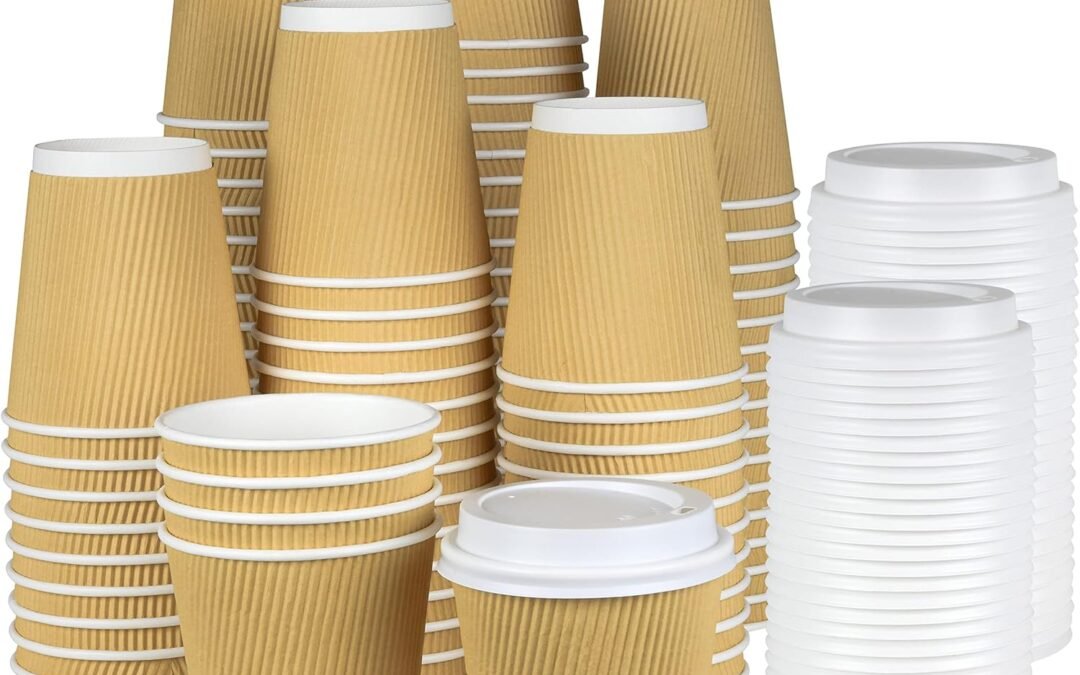 Factory Wholesale NYHI 100 10 oz Ripple Kraft Paper Cups Brown Hot Cold 3 Layer Rippled Small Insulated Disposable Coffee Cups for Cappuccino Hot Cocoa or Iced Drinks