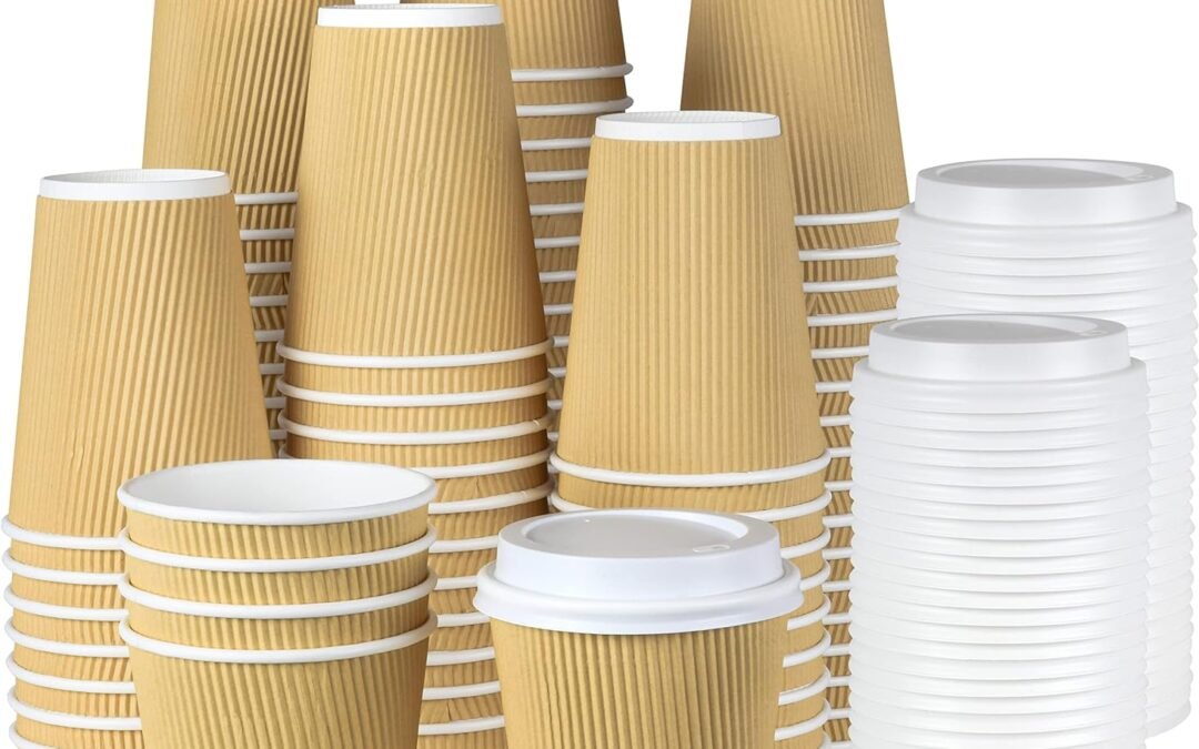 Factory Wholesale NYHI 100 12 oz Ripple Kraft Paper Cups Brown Hot Cold with Lids 3 Layer Rippled Small Insulated Disposable Coffee Cups for Cappuccino Hot Cocoa or Iced Drinks