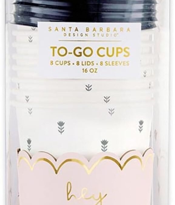 Factory Wholesale Santa Barbara Design Studio 8-Count Disposable Paper Coffee Cups, Sleeves and Lids To-Go Hot Drink Cups, 16-Ounce, Hey Sugar