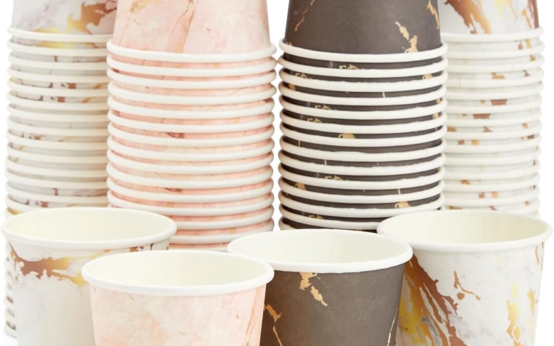 Factory Wholesale Sparkle and Bash 100 Pack 4 Oz Mini Disposable Paper Cups – Marble Disposable Party Cup for Espresso, Mouthwash, Tea, Coffee, Versatile Espresso Cups
