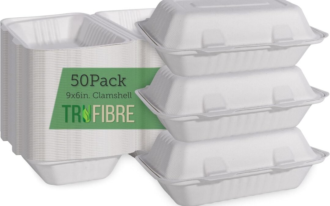 Factory Wholesale White Disposable To Go Containers with Lids, Clamshell Take Out Boxes, Bento Cakes Boxes, Desserts, Sandwiches, Party Favors, Events, 9×6, 50 Pack