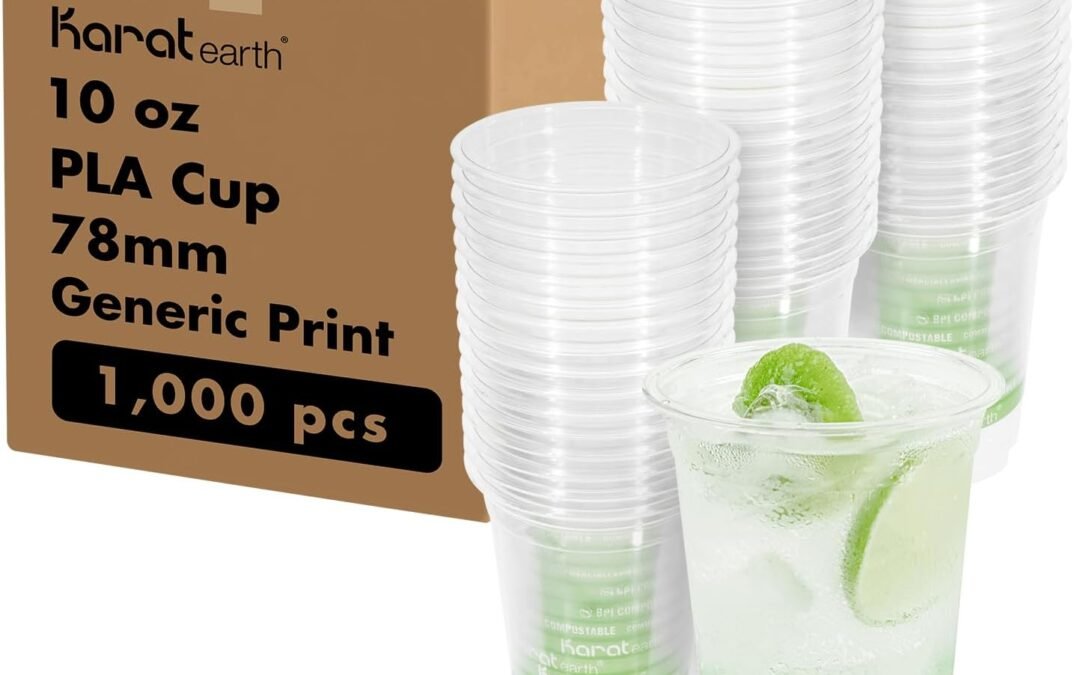 KARAT EARTH 10oz PLA Eco-Friendly Cups, Disposable cups, Diameter 78 mm, Clear/Printed – Pack of 1,000 pcs (10oz Printed Cups) Manufacturer & Supplier