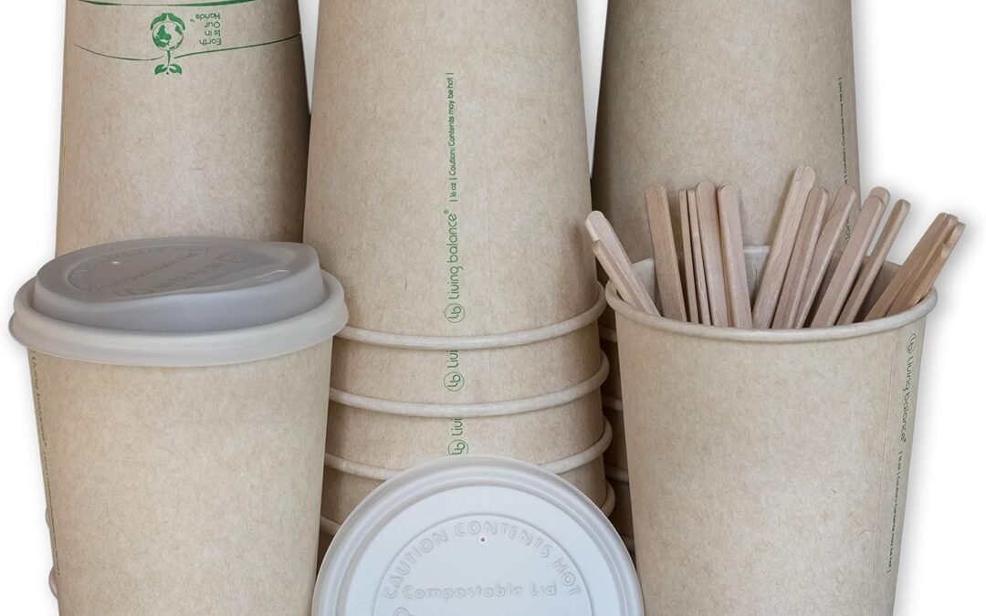 Living Balance Certified Compostable Coffee Cups with Lids 16 oz – 75 Pack Cups with Stirrers & Integrated Sleeves | Leak Proof, BPA-Free & PLA Certified Plant-based | To-Go cup for Hot & Cold Drinks Manufacturer & Supplier