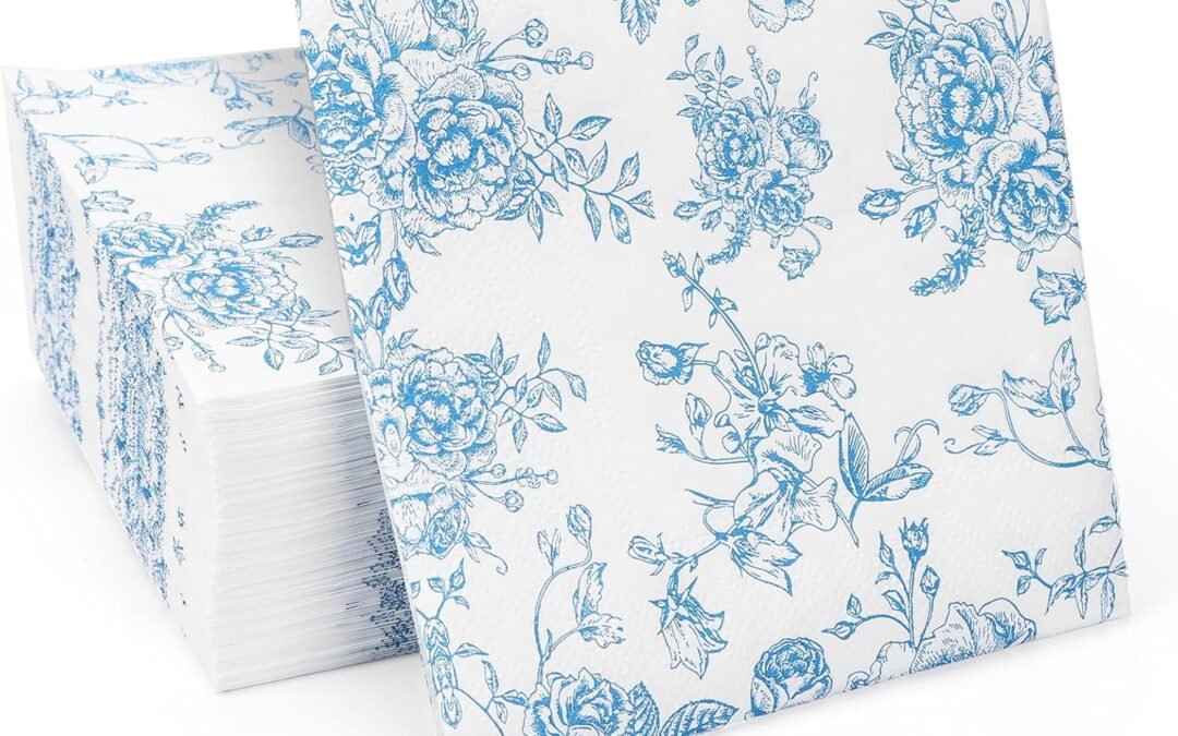 OEM 100 Pack Blue Floral Cocktail Napkins, Guest Hand Towels Disposable for Bathroom, Blue Floral Paper Napkins for Bridal and Baby Shower, Tea Party, Garden Party, Birthday Party Wholesale Manufacturer