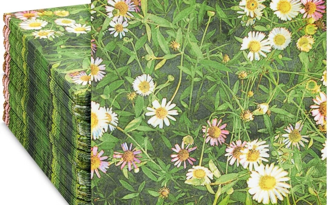 OEM 100 Pack Daisy Paper Napkins, 6.5 inch Disposable Floral Tissue Paper for Garden Party Decorations, Tea, Bridal Shower, Wedding, Baby Shower, Birthday, Floral Cocktail Napkins for Events Wholesale Manufacturer