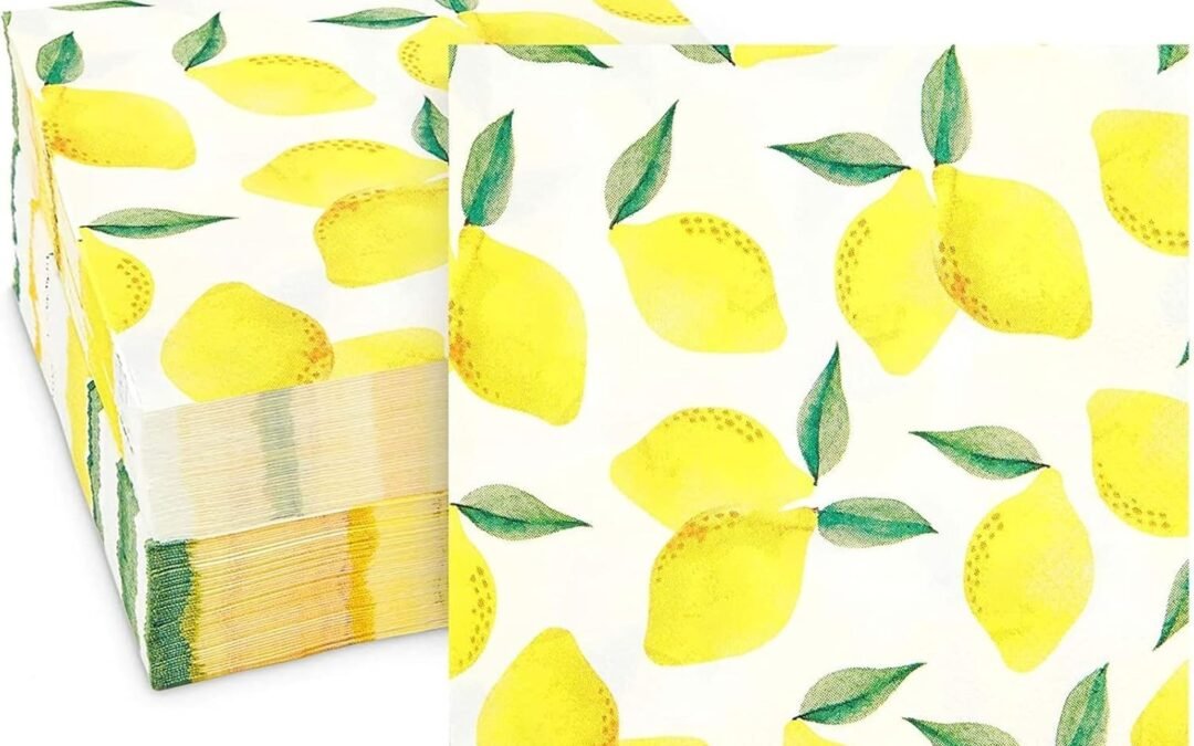 OEM 100 Pack Lemon Cocktail Napkins, 5×5 inch Fruit Party Napkin, Summer Party Decorations, Accessories for Themed Events and Celebrations Wholesale Manufacturer