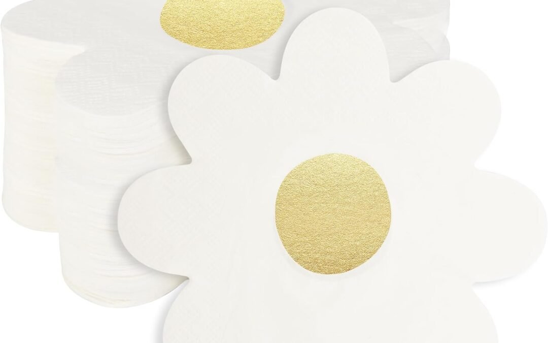 OEM 100 Pcs Daisy Paper Napkins Groovy Boho Disposable Hippie Lunch Dinner Napkins Flower Shaped Gold Foil Napkins for Tableware Birthday Wedding Baby Shower Cocktail Party Supplies Wholesale Manufacturer