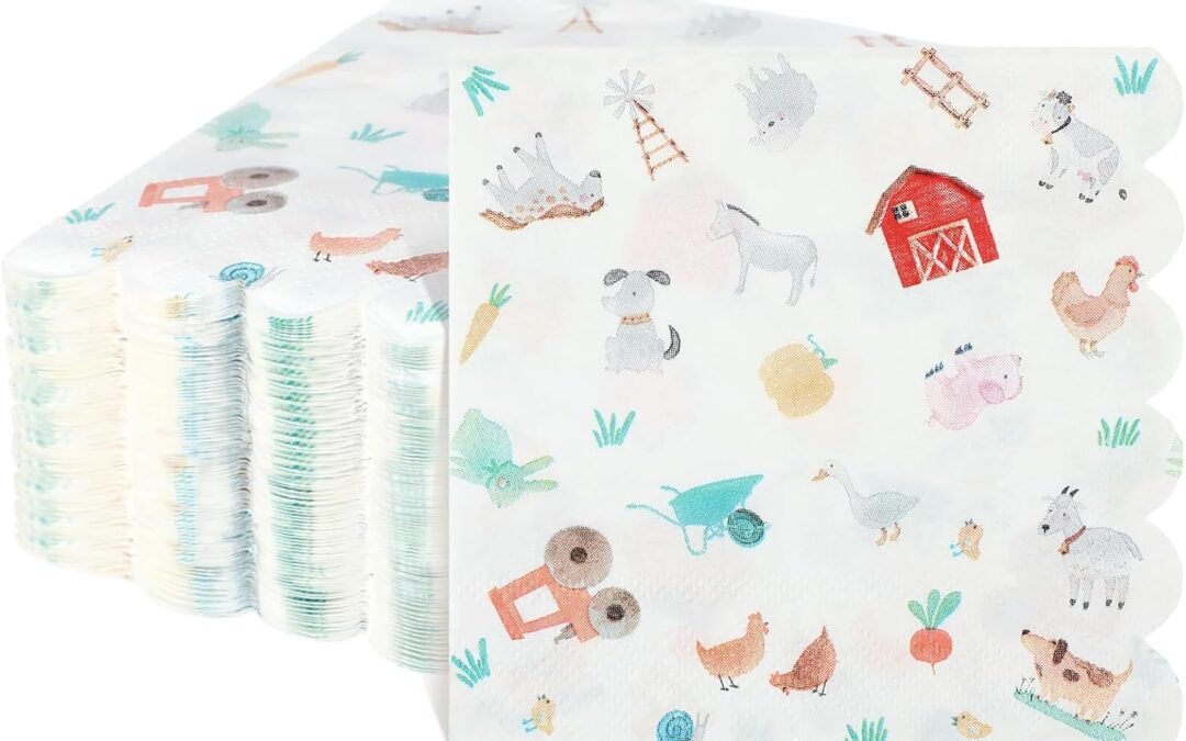 OEM 100 Pcs Farm Cute Cocktail Napkins 5 x 5 Inch Country 2 Ply Scalloped Edged Dessert Napkins Disposable Farm Party Decor farm party supplies for Baby Shower Wedding Birthday Party Bridal Wholesale Manufacturer