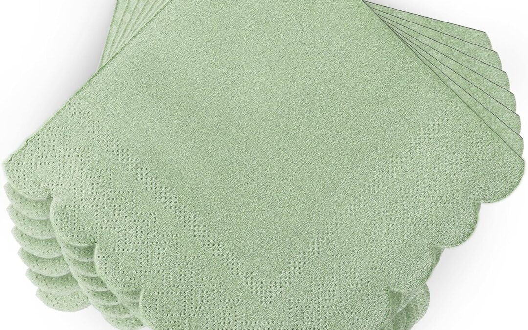 OEM 100 Pcs Sage Green Napkins Scalloped Edged Dessert Cocktail Napkins Folded 5 x 5 Inches Disposable Napkins for Dinner Wedding Birthday Party Wholesale Manufacturer