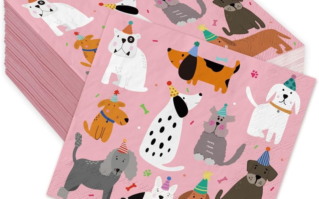 OEM 100 Sheets Dog Party Napkins Pink Cocktail Paper Napkins Cute Puppy Disposable Beverage Napkins for Pet Animal Party Drink Table Decor Supplies Wholesale Manufacturer