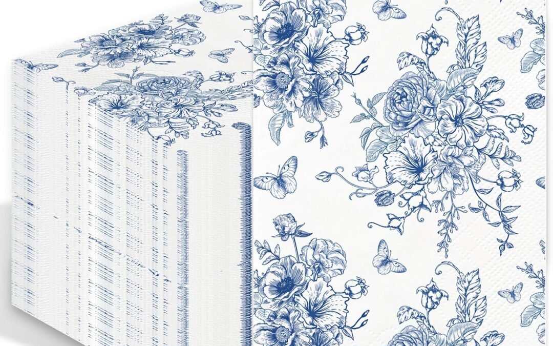 OEM 100PCS Blue Floral Napkins Disposable Hand Towels for Bathroom 3 Ply Blue and White Paper Napkins Decorative Flower Guest Napkins Chinoiserie Napkins for Wedding Bridal Shower Birthday Cocktail Party Wholesale Manufacturer