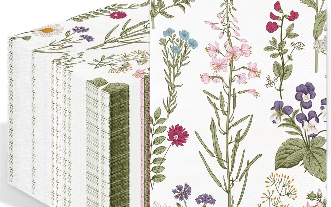 OEM 100PCS Floral Paper Napkins 3 Ply Disposable Hand Towels for Bathroom Vintage Wildflower Guest Napkins Green Wild Flower Dinner Napkins for Wedding Bridal Baby Shower Birthday Spring Summer Party Wholesale Manufacturer