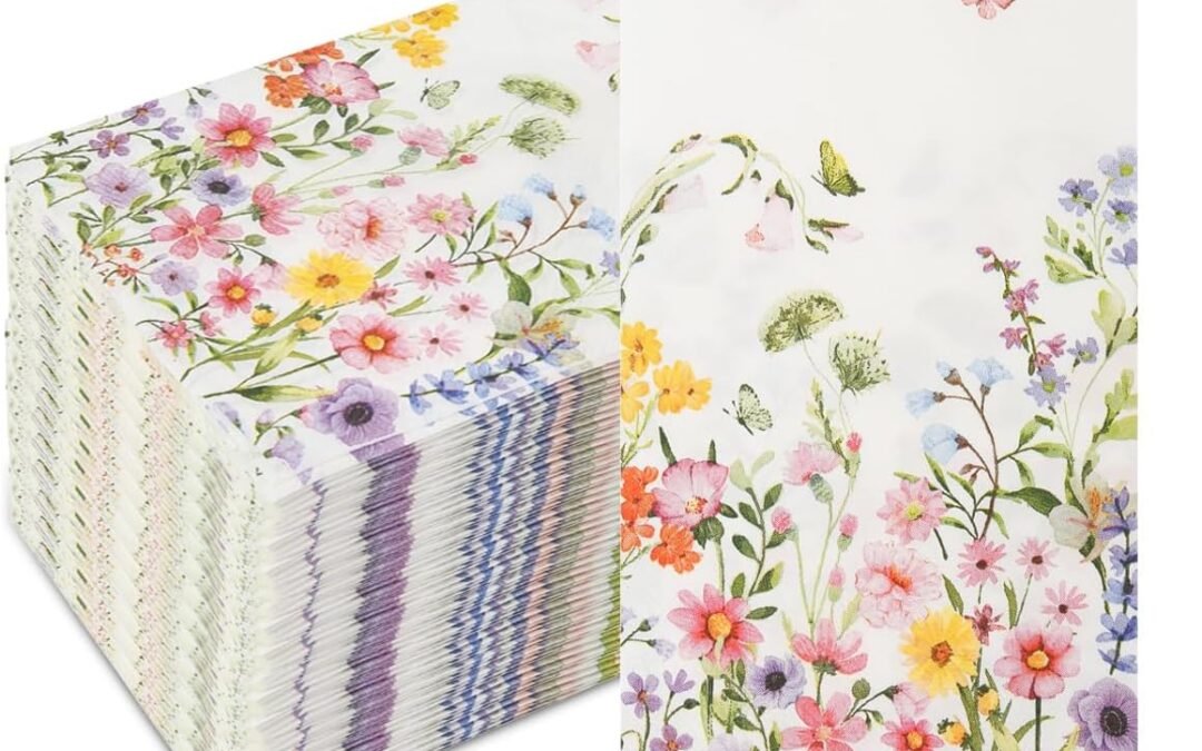 OEM 100Pcs Disposable Floral Paper Napkins Decorative Bathroom Napkins Guest Disposable Wild Flower Hand Towels Dinner Party Napkins for Wedding Birthday Party Baby Shower Wholesale Manufacturer