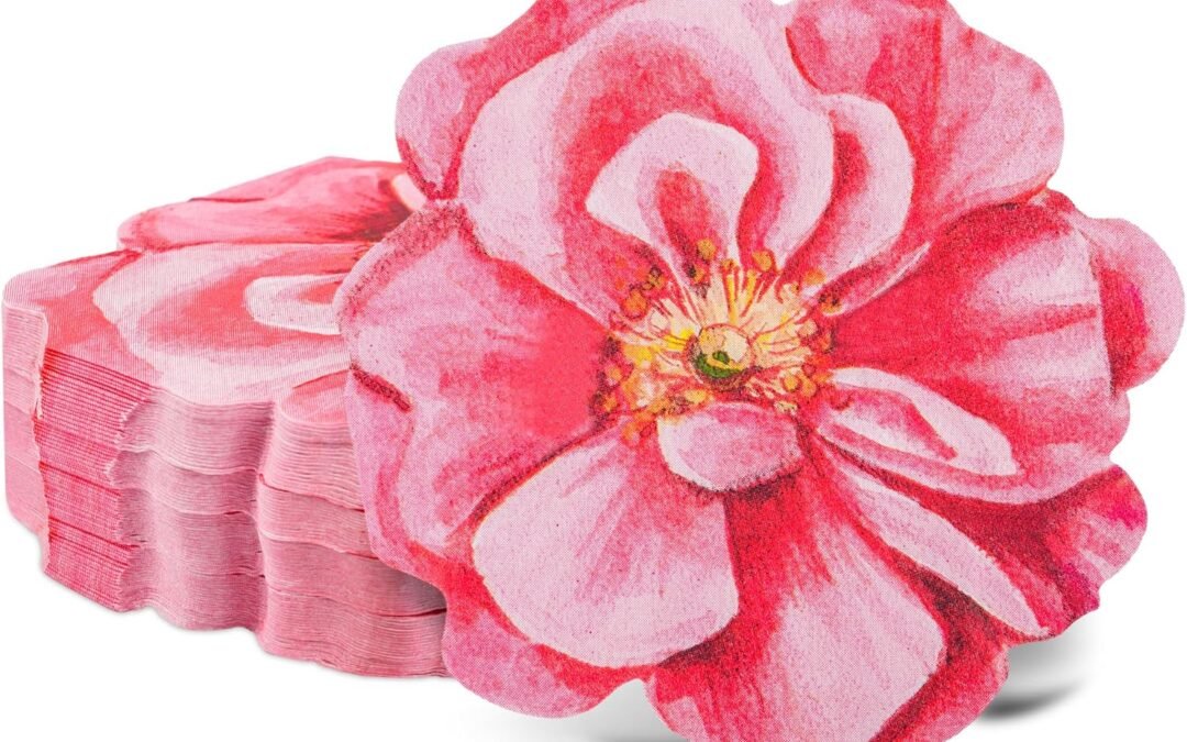 OEM 100Pcs Flower Paper Napkins Pink Disposable Floral Napkins Decorative Flower Shaped Cocktail Napkins for Valentines Spring Summer Dinner Tableware Birthday Bridal Baby Shower Party Supplies Wholesale Manufacturer