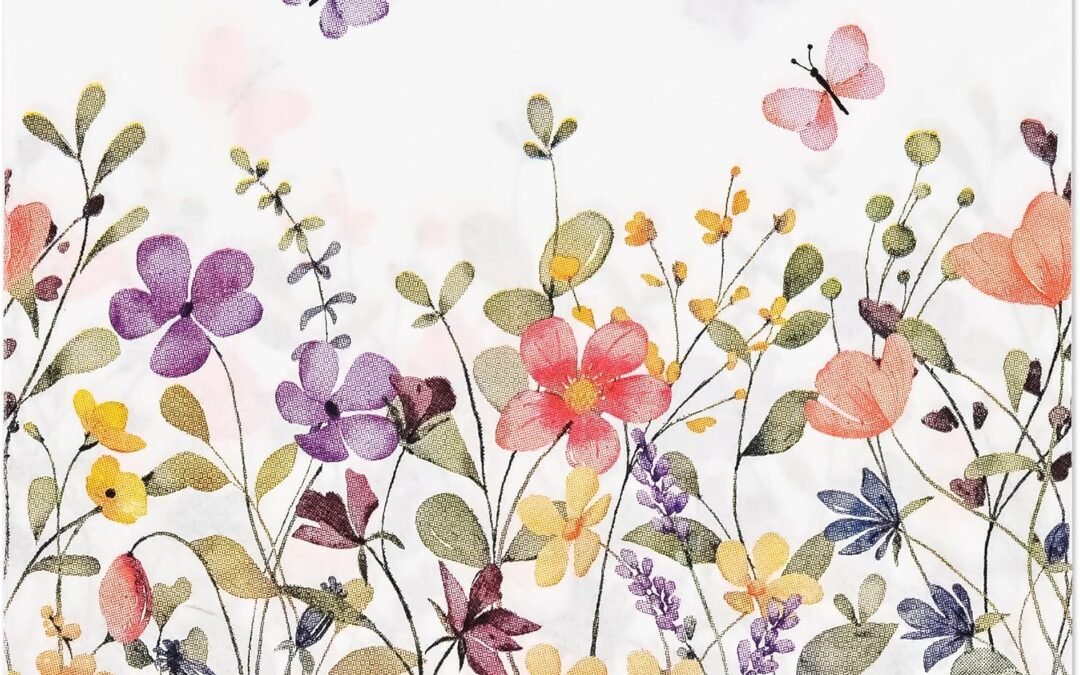 OEM 100Pcs Vintage Wildflower Paper Napkins Butterfly Wild Flower Party Napkins 6.5″ Spring Summer Colorful Beverage Dessert Hand Towels for Bridal Baby Shower Birthday Party Supplies Wholesale Manufacturer