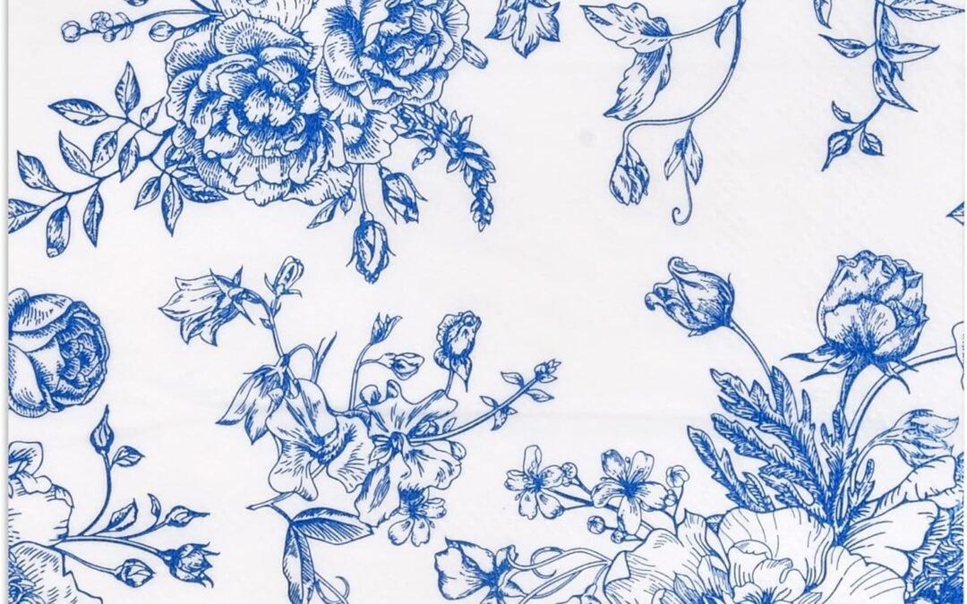 OEM 120 Floral Cocktail Beverage Napkins Blue & White Disposable Paper Spring Flowers Dessert Napkin for Wedding Holiday Birthday Party Bridal & Baby Shower Tableware Party Supplies Wholesale Manufacturer