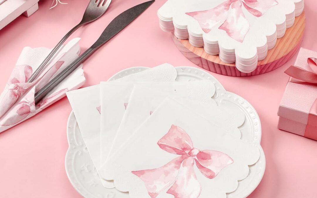OEM 150 Pcs Pink Bow Napkins – Coquette Cute Party Supplies – Disposable Paper Napkins for Bachelorette Bridal Baby Shower Tea Wedding Girl Boy Theme Birthday Party Decors Wholesale Manufacturer