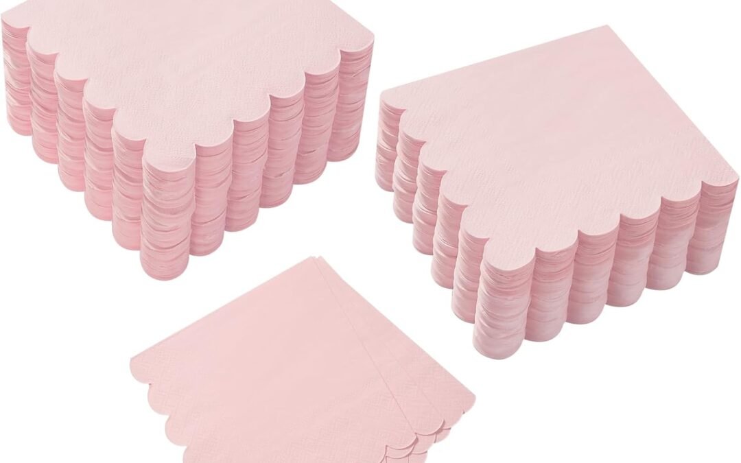OEM 200 Pack Cocktail Napkin 2-Ply Scalloped Edged Dessert Napkins Folded 5 x 5 Inches Disposable Napkins for Dinner Wedding Birthday Party Bridal Anniversary Reception Event (Pink) Wholesale Manufacturer