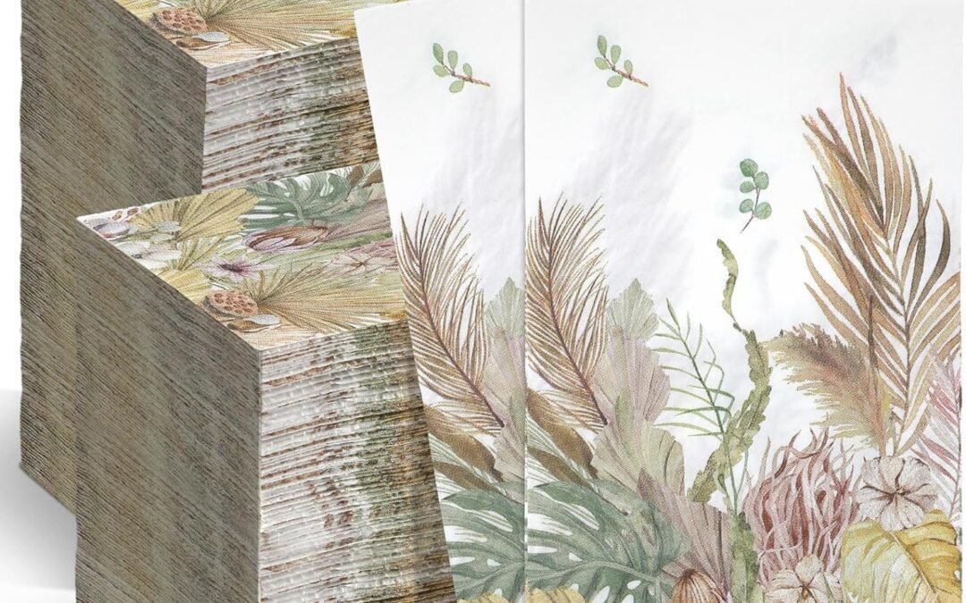 OEM 200 Pieces Boho Leaves Decorative Paper Napkins Floral Guest Napkins Tan Leaf with Floral Paper Hand Towels for Bathroom Disposable Hand Towels for Baby Shower Holiday Party Supplies Wholesale Manufacturer