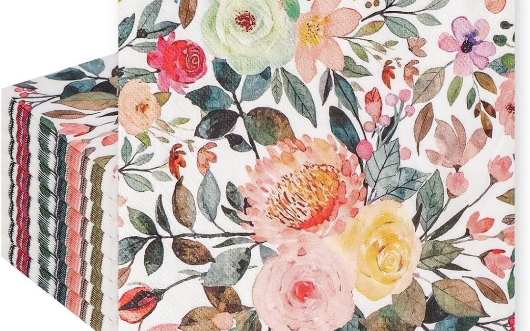 OEM 200Pcs Floral Paper Napkin Disposable Watercolor Rose Flower Paper Napkin Decorative Dessert Dinner Hand Towels for Bathroom Wedding Baby Shower Birthday Party(6.5 * 6.5 inch) Wholesale Manufacturer