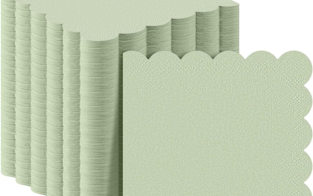 OEM 240 Pcs Cocktail Napkins Sage Green Napkins Disposable Scalloped Beverage Dessert Napkins Cute Party Napkin for Wedding Baby Shower Birthday, 5 x 5 Inch Wholesale Manufacturer