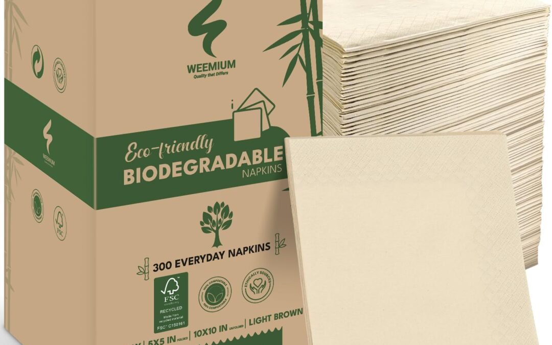OEM 300 Pack 2-Ply Compostable FSC Certified Napkins – 5×5 Inch Folded Post Consumer Recycled – Highly Absorbent Eco-Friendly Disposable Biodegradable Paper for Dining & Events Wholesale Manufacturer