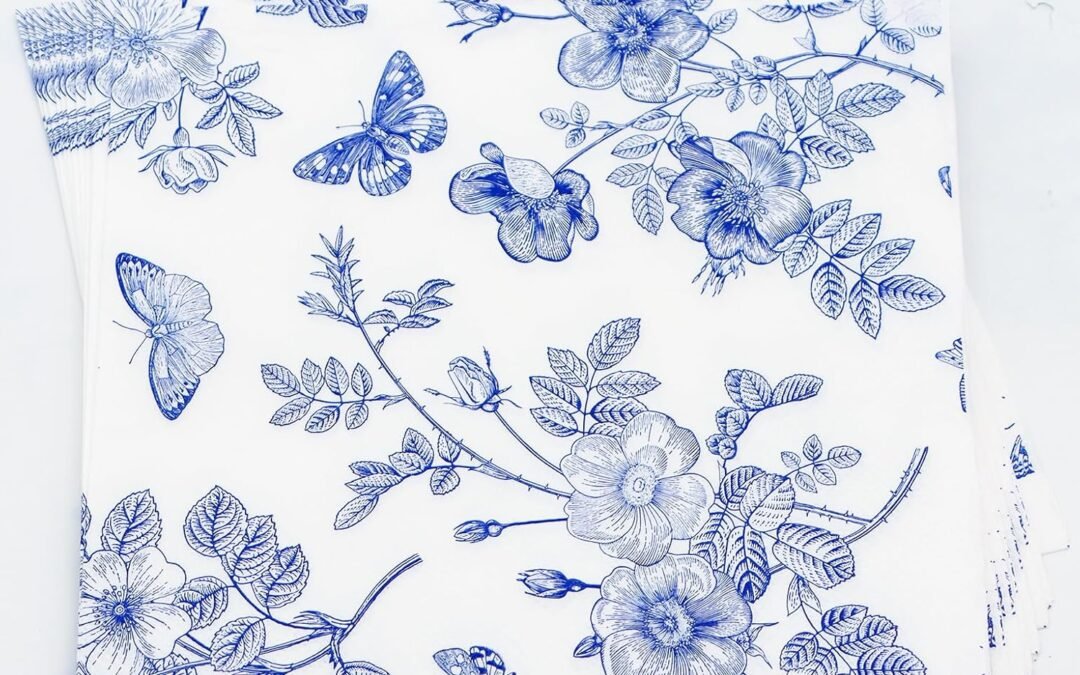 OEM 40 Pack Blue White Floral Luncheon Napkins – Fancy Dessert Paper Napkins for Tea Party, Baby Shower, Birthday Party Supplies Decor Wholesale Manufacturer