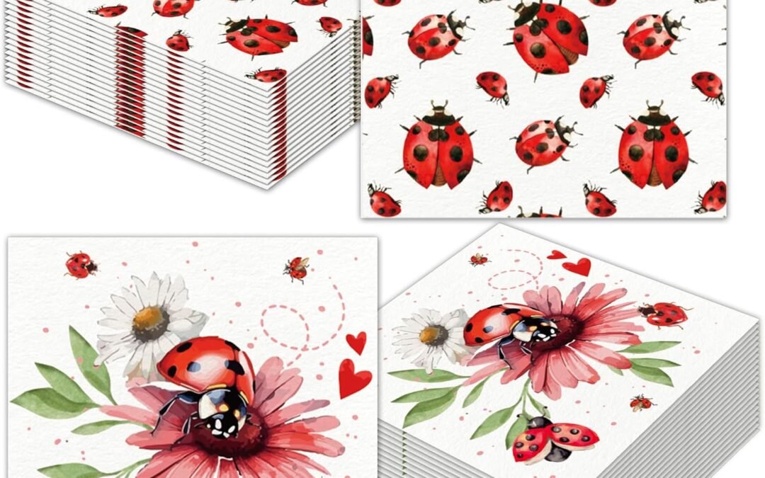 OEM 40Pcs Ladybug Disposable Paper Napkins Fancy Cute Ladybug Lunch Dinner Tableware Disposable Paper Napkin Black White Red Little Lady Beetle Flower Party Themed for Birthday Shower Party Supplies Wholesale Manufacturer