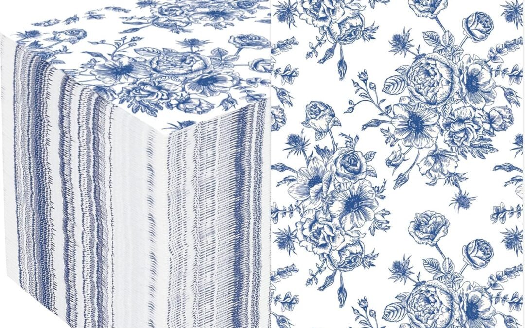 OEM 50 Pack Blue Floral Paper Napkins Blue Flower Guest Napkin Disposable 3 Ply Decorative Floral Hand Towels Dinner Napkins for Bridal Shower Baby Shower Wedding Birthday Dinner Party Supplies Wholesale Manufacturer