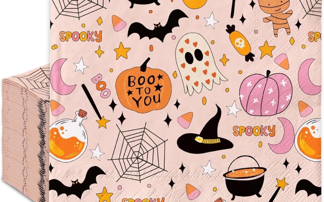 OEM 50 Pack Halloween Paper Napkins Cartoon Ghost Pumpkin Spider Web Luncheon Napkin Pink Disposable Dessert Dinner Hand Napkin for Party Supplies Wholesale Manufacturer