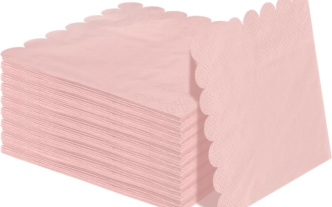 OEM 50 Pieces 3-ply Light Pink Napkins Disposable Folded 5 x 5 Inches Scalloped Cocktail Napkins Paper Napkins for Dinner Wedding Birthday Party Pink Dessert Napkins Wholesale Manufacturer
