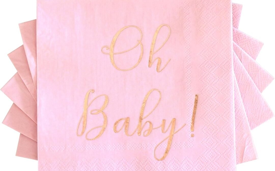OEM Baby Shower Napkins – 50 Pack Disposable Paper Luncheon Cocktail Napkins with Foil “Oh Baby!” Folded 6.5″x6.5″ for Girl Baby Shower Party (Pink with Rose Gold) Wholesale Manufacturer