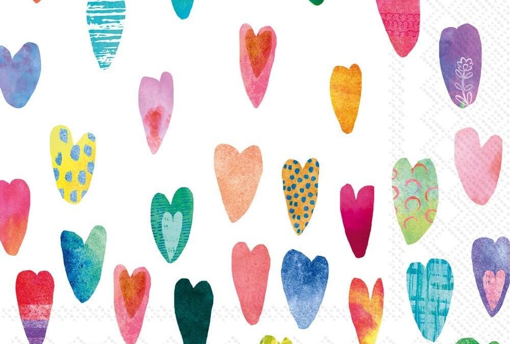 OEM Boston International – C844300 Boston International IHR 3-Ply Cocktail Beverage Paper Napkins, 5 x 5-Inches, Rainbow Hearts Wholesale Manufacturer