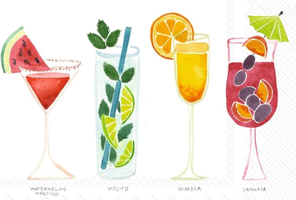 OEM Boston International IHR 3-Ply 20-Count Cocktail Beverage Paper Napkins, 5 x 5-Inches, Summer Cocktails Wholesale Manufacturer