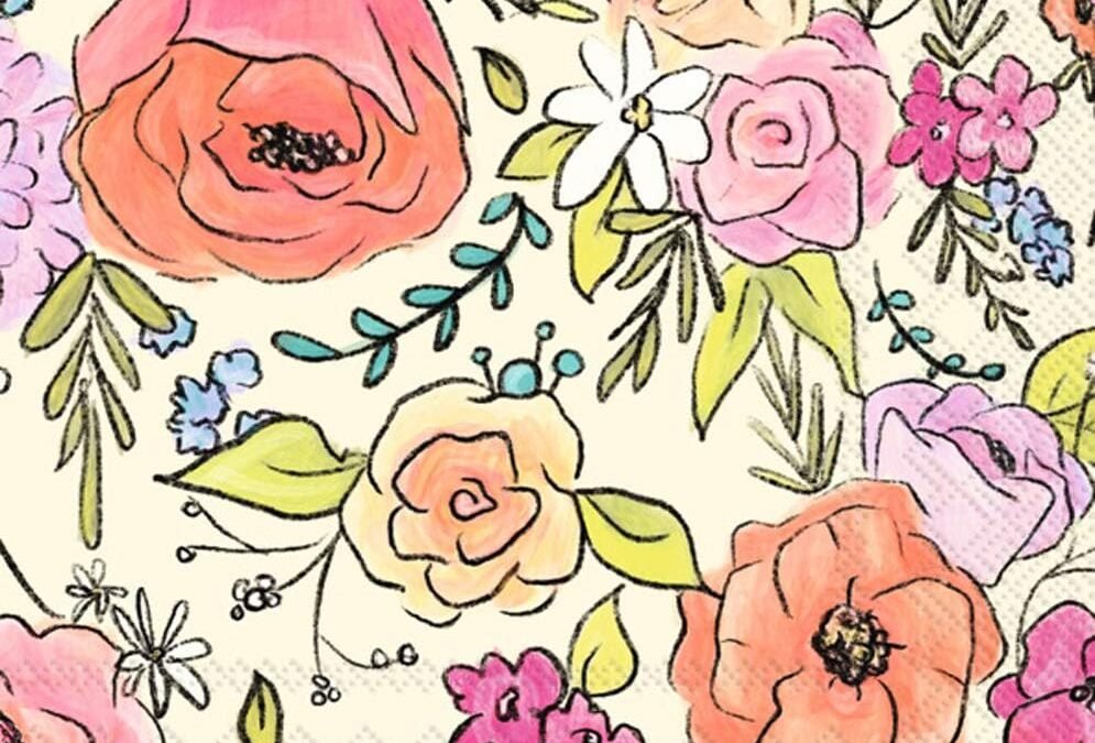 OEM Boston International IHR 3-Ply Cocktail Beverage Paper Napkins, 20-Count, 5 x 5-Inches, Flower Party Cream Wholesale Manufacturer