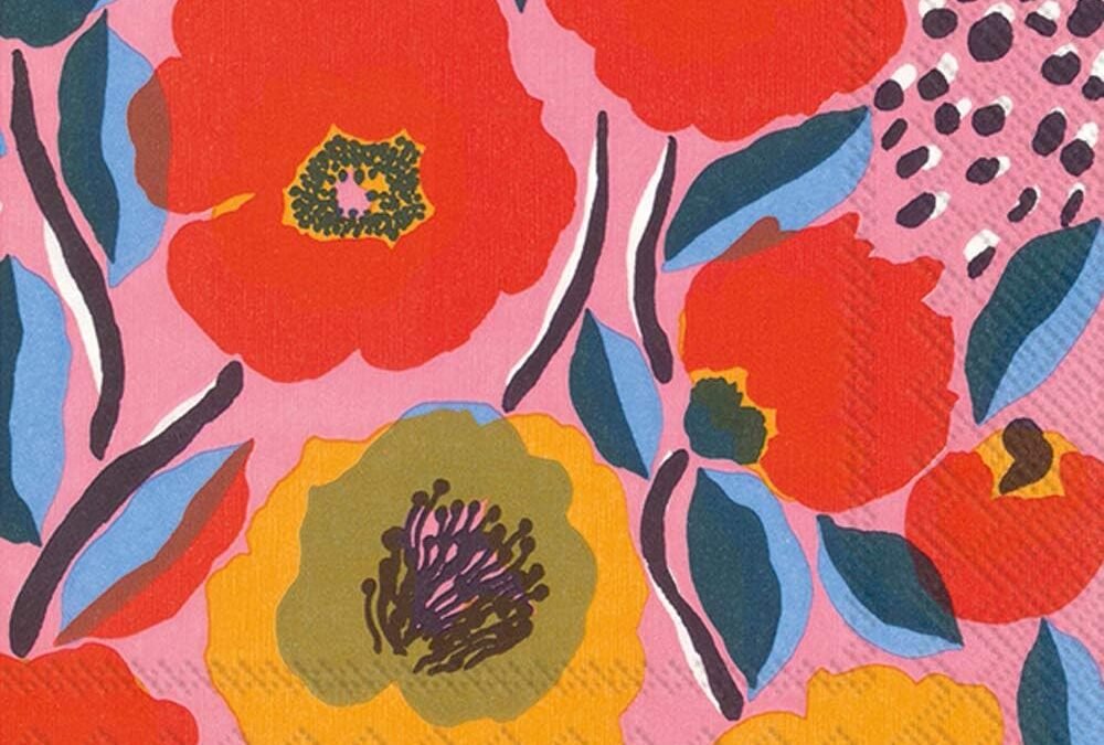 OEM Boston International IHR Ideal Home Range 3-Ply Paper Napkins Marimekko Collections Party Napkin Pack, Cocktail Size, Rosarium Rose, 5″ x 5″, 20-Count Wholesale Manufacturer