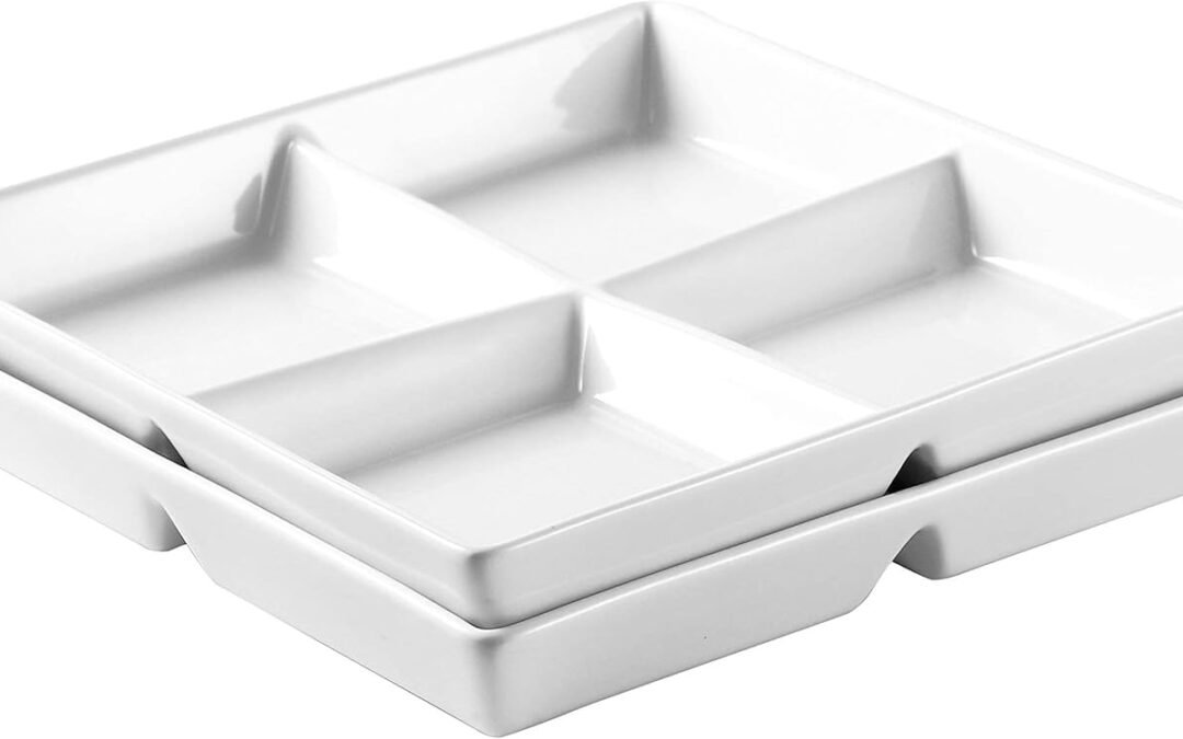 OEM Bruntmor Snacks Dinner Serving Tray Dish in White |10 x 10 inch Set of 2 Decorative Ceramic Appetizer 4 -Compartment Serving Platter Tray | Chafing Dish | Serving Dishes Factory