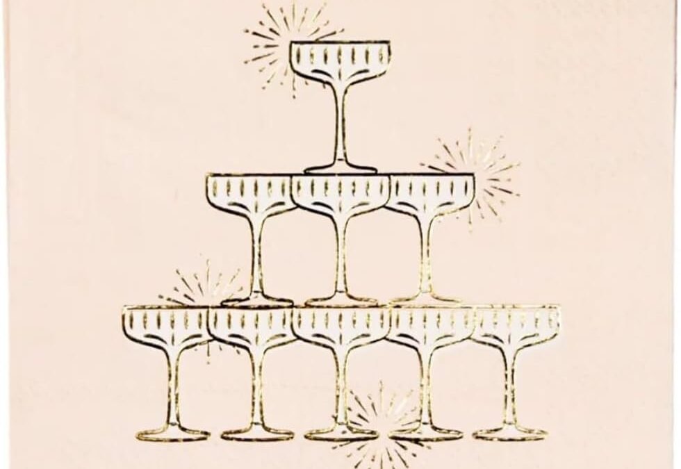 OEM Champagne Tower Cocktail Napkins by Bonjour Fete | Small Cocktail Party Paper Napkins for NYE, Bridal & Wedding Showers I Premium 3-Ply Gold Foil, Eco-Friendly, Beverage Napkin | 5″ Folded (20 Pack) Wholesale Manufacturer