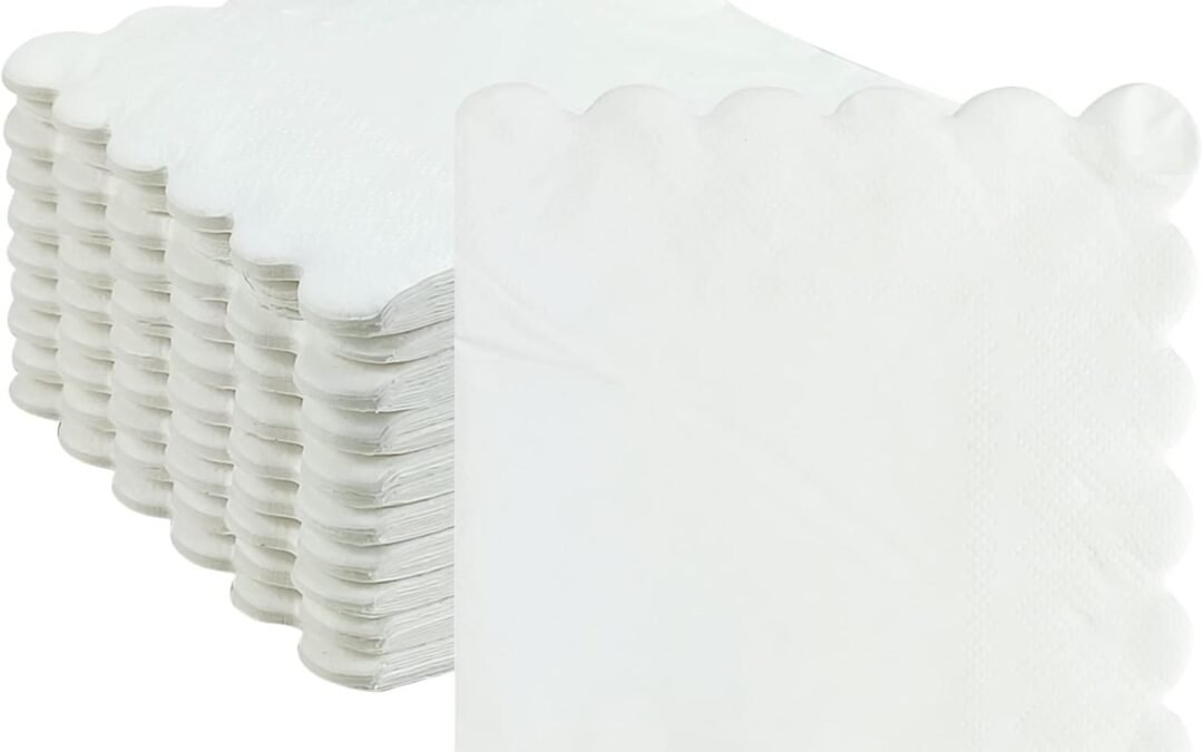 OEM Cocktail Napkins, 100 Pcs Scalloped Paper Napkins Beverage Napkins Disposable Paper Napkins for Wedding Birthday Baby Shower Party Dinner Bridal Anniversary (White) Wholesale Manufacturer