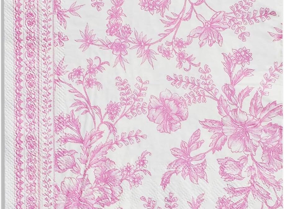 OEM Coterie Pink Toile Dinner Napkins | Cute Napkins In Bright Pink and White Toile, Set of 25, Perfect For Bridal, Baby, Garden, Or Birthday Party | Disposable | 6.5 Inches Wholesale Manufacturer
