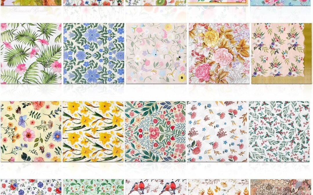 OEM Crtiin 20 Pack Assorted Floral Napkins for Decoupage Toile Napkins Flower Cocktail Decorative Paper for Birthday Party Beautiful Gorgeous, 20 Styles Each 6.5 in (Style 2) Wholesale Manufacturer