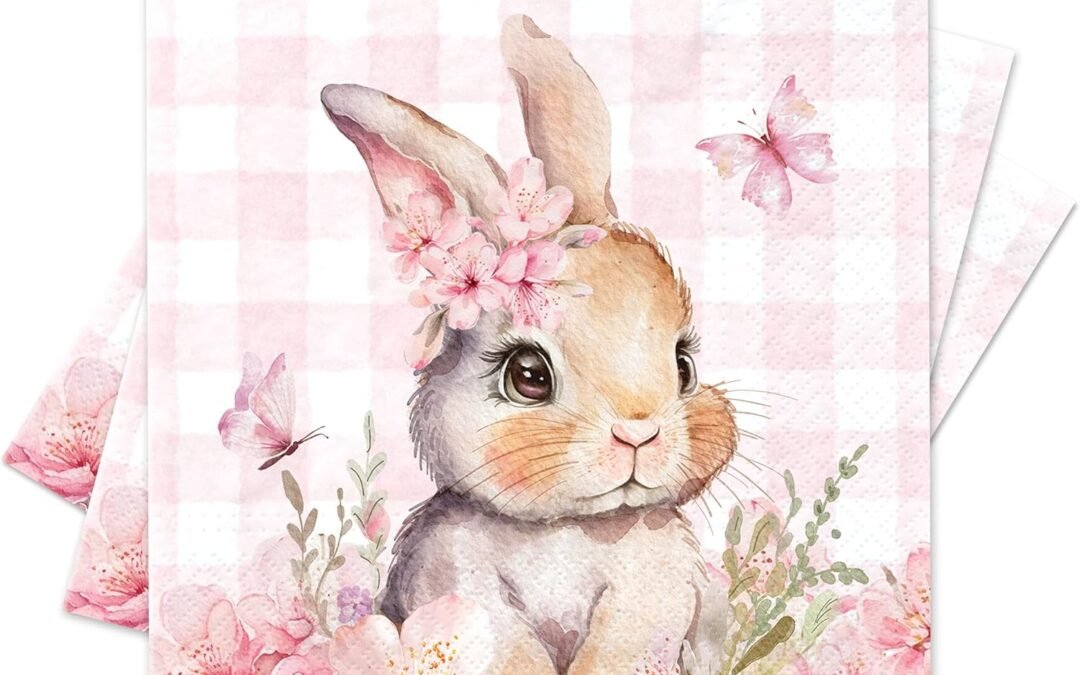 OEM Cute Pink Bunny Paper Napkins, 50 Pcs, 3-Ply, 6.5 x 6.5 Inch, Disposable Rabbit Cocktail Napkins for Decoupage, Spring Holiday, Dinner Party, Wedding, Baby Shower, Birthday Party Decorations Wholesale Manufacturer