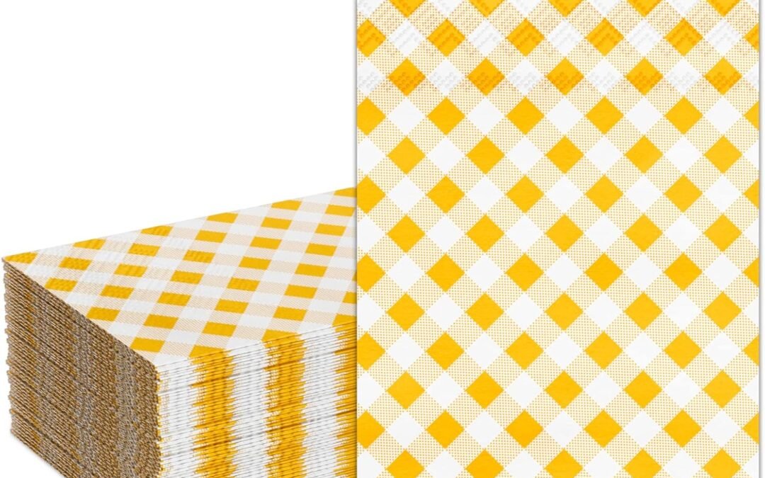 OEM DYLIVeS Yellow Gingham Napkins, Yellow and White Checkered Guest Towel Plaid Party Napkins Disposable Paper Hand Towels for Luncheon, Dinner, Picnic, Birthday, Easter, Graduation Party, 3-Ply, 50 Pcs Wholesale Manufacturer