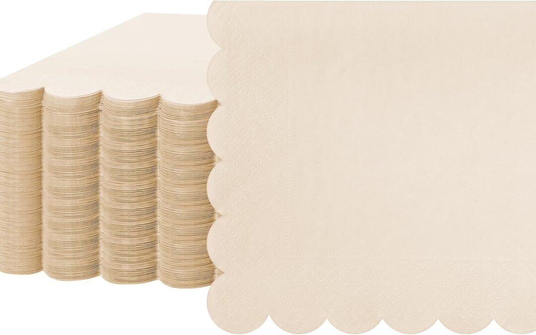 OEM Fuutreo 100 Pcs Scalloped Cocktail Napkins Thick Paper Disposable Party Napkins Beverage Tissue for Wedding Dinner Birthday Supplies, 5 x 5 Inches(Milky White) Wholesale Manufacturer