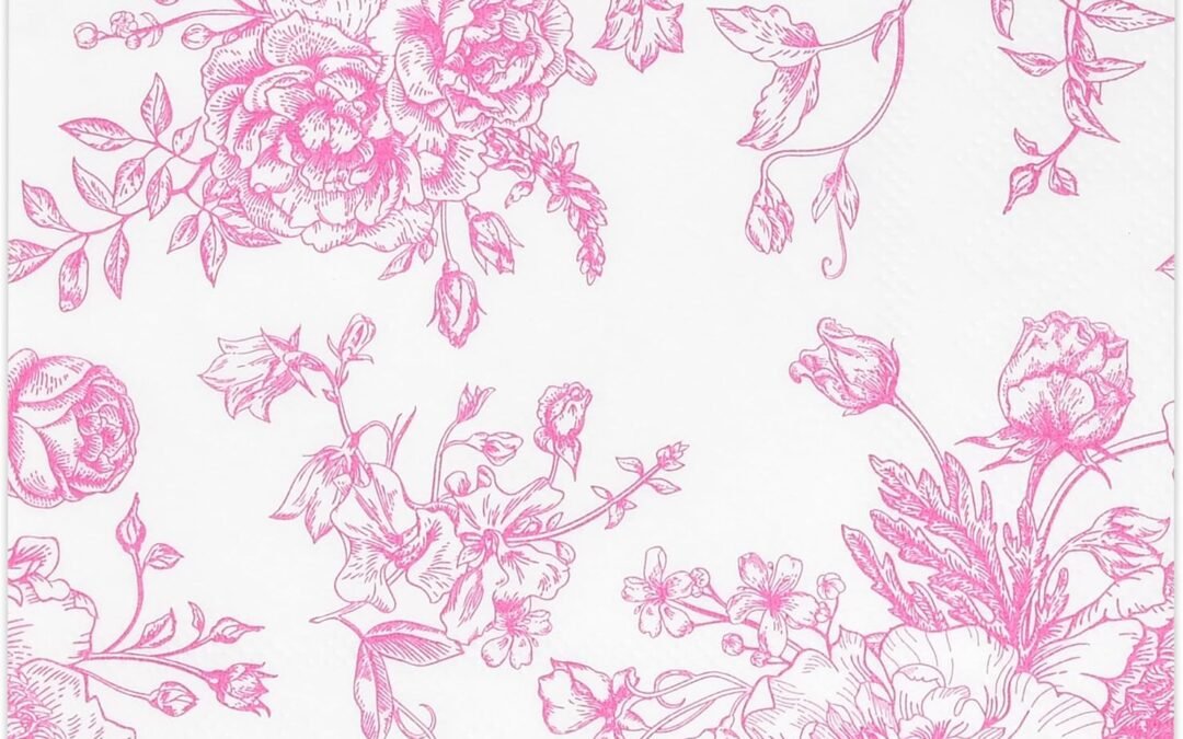 OEM Gift Boutique – 100 Floral Cocktail Beverage Napkins Pink & White Disposable Paper Spring Flowers Dessert Napkin for Wedding Birthday Party Bridal & Baby Shower, Tableware Party Supplies Decorations Wholesale Manufacturer