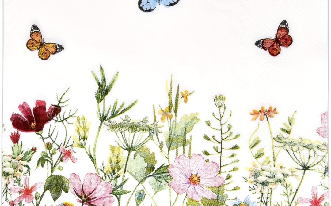 OEM Gift Boutique 100 Spring Floral Luncheon Napkins Disposable Paper Colored Butterflies Flower Blossom Dinner Lunch Napkin for Summer Flowers Wedding Tea Bridal Baby Shower Tableware Party Supplies Wholesale Manufacturer
