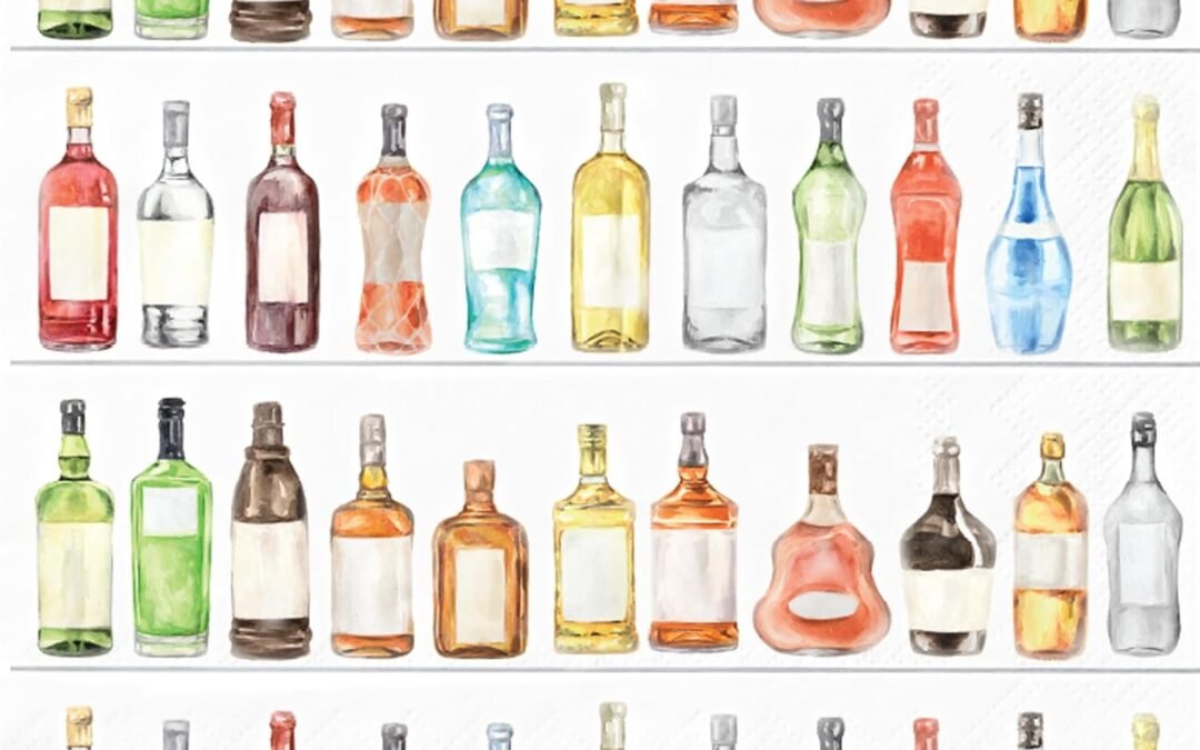 OEM Gift Boutique 100 Wine Shelves Cocktail Napkins Disposable Paper Spirit Bar Champagne Bottle Cute Fun Tasting Hand Napkin Wholesale Manufacturer